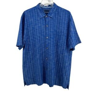 Tommy Bahama Mens XL‎ Blue Striped Short Sleeve Silk Button Up Shirt